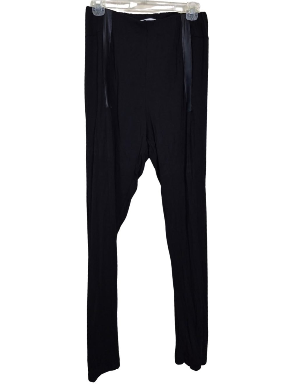 ELAINE KIM Tech Stretch Leather Stripe Pants in Black